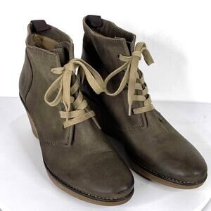 Manas Heel Wedge Ankle Boots Womens Sz US 8.5 Brown Lace Up Leather Casual Warm
